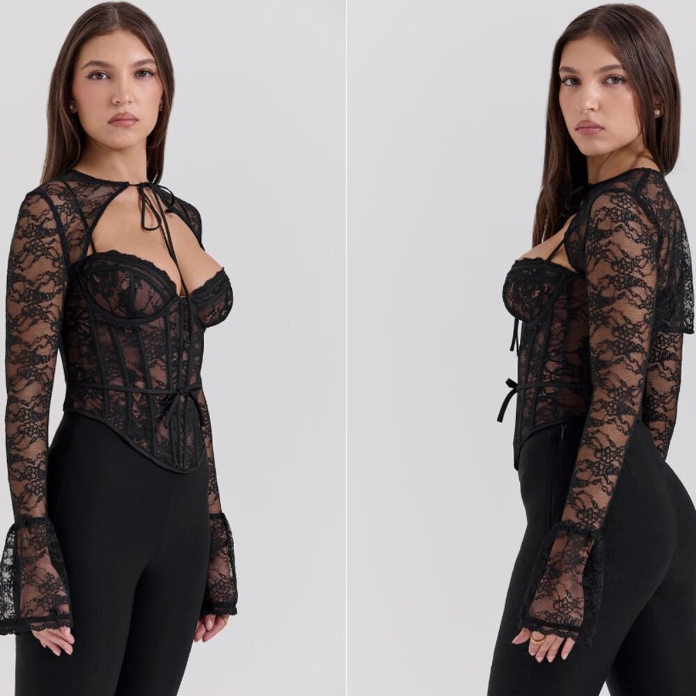 HOUSE OF CB 'Lisette' Black Lace Corset Top with Bolero - Picture 3 of 10